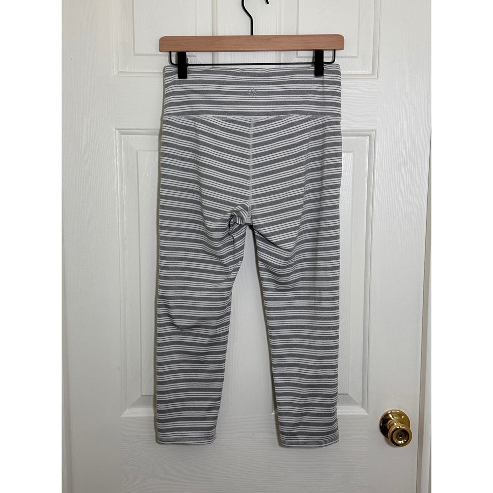 Athleta Grey White Striped High Rise Cropped Leggings Yoga Size M - Picture 3 of 3